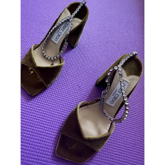 $1125 Jimmy Choo crystal embellished velvet sandals Saeda 85 NEW Size 37 READ - Picture 7 of 9